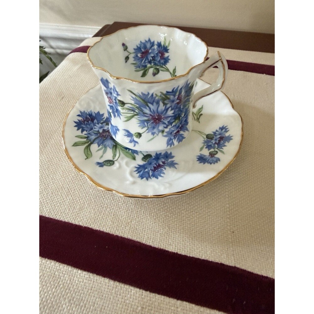 Hammersley & Co. Bone China Teacup and Saucer Set Blue Cornflower Pattern